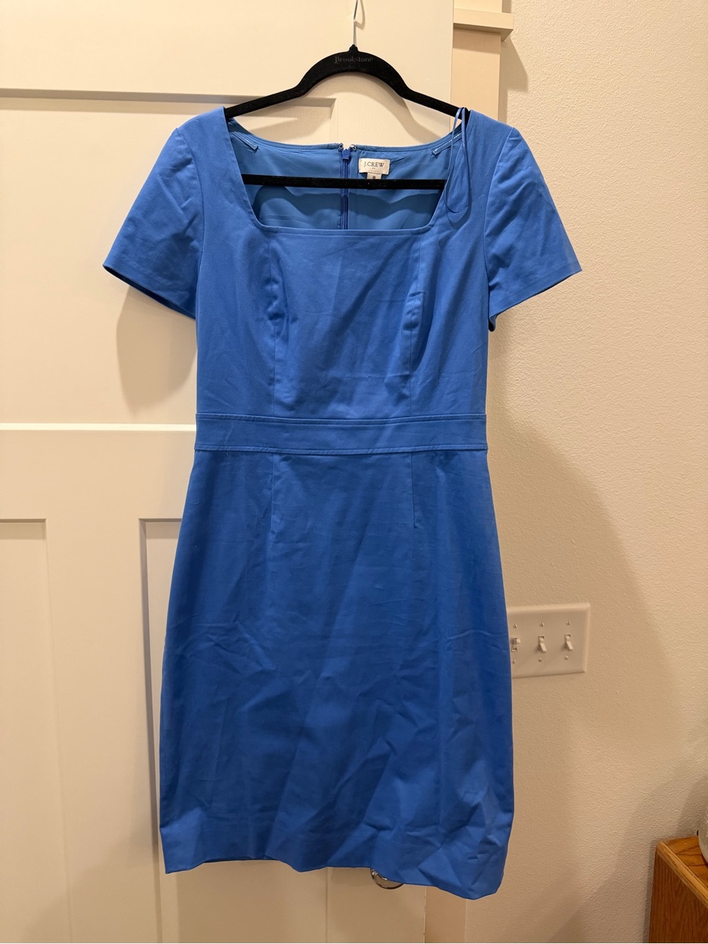 Classic Square-Neck Blue Short-Sleeve Dress